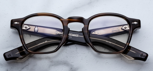 Front view of Jacques Marie Mage Zephirin eyeglasses in hazel superlight brown acetate frame with round/squared lenses and light brown CR39 lenses