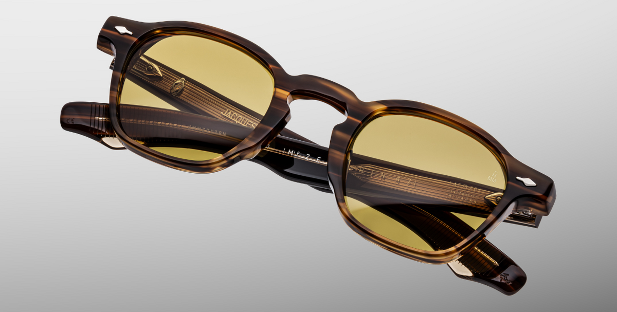 Lens close‑up of Zephirin Hazel: light brown/sepiated CR39 lens with backside anti‑reflective coating, sharp edge‑to‑frame fit, clarity showcasing full UV400 protection