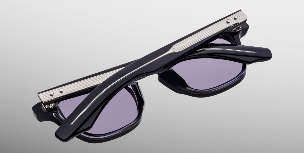 Interior view of JMM Zephirin Hudson: smooth inner acetate lining, clear model & serial markings, polished silver hardware, inside bridge stamped with brand name, fine craftsmanship