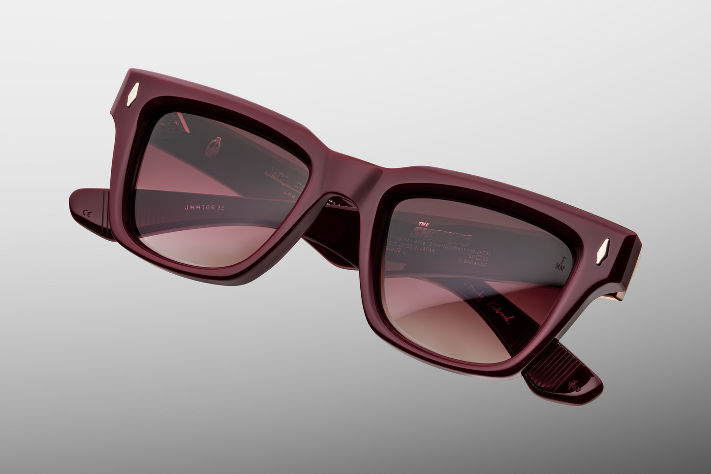 Top-down view of Jacques Marie Mage Torrance Reserve collector sunglasses highlighting polished 10 mm cured acetate frame, refined bridge and handcrafted finish on luxury limited-edition eyewear