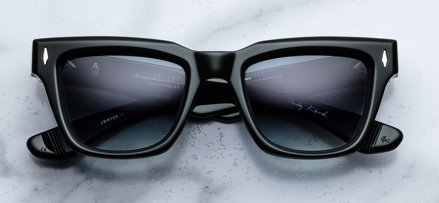 Front view of Jacques Marie Mage Torrance Viper collector sunglasses in polished green Viper acetate with bold bevel brow, signature arrowhead pins and luxury handcrafted limited-edition design — available at WINK Optometrists Australia