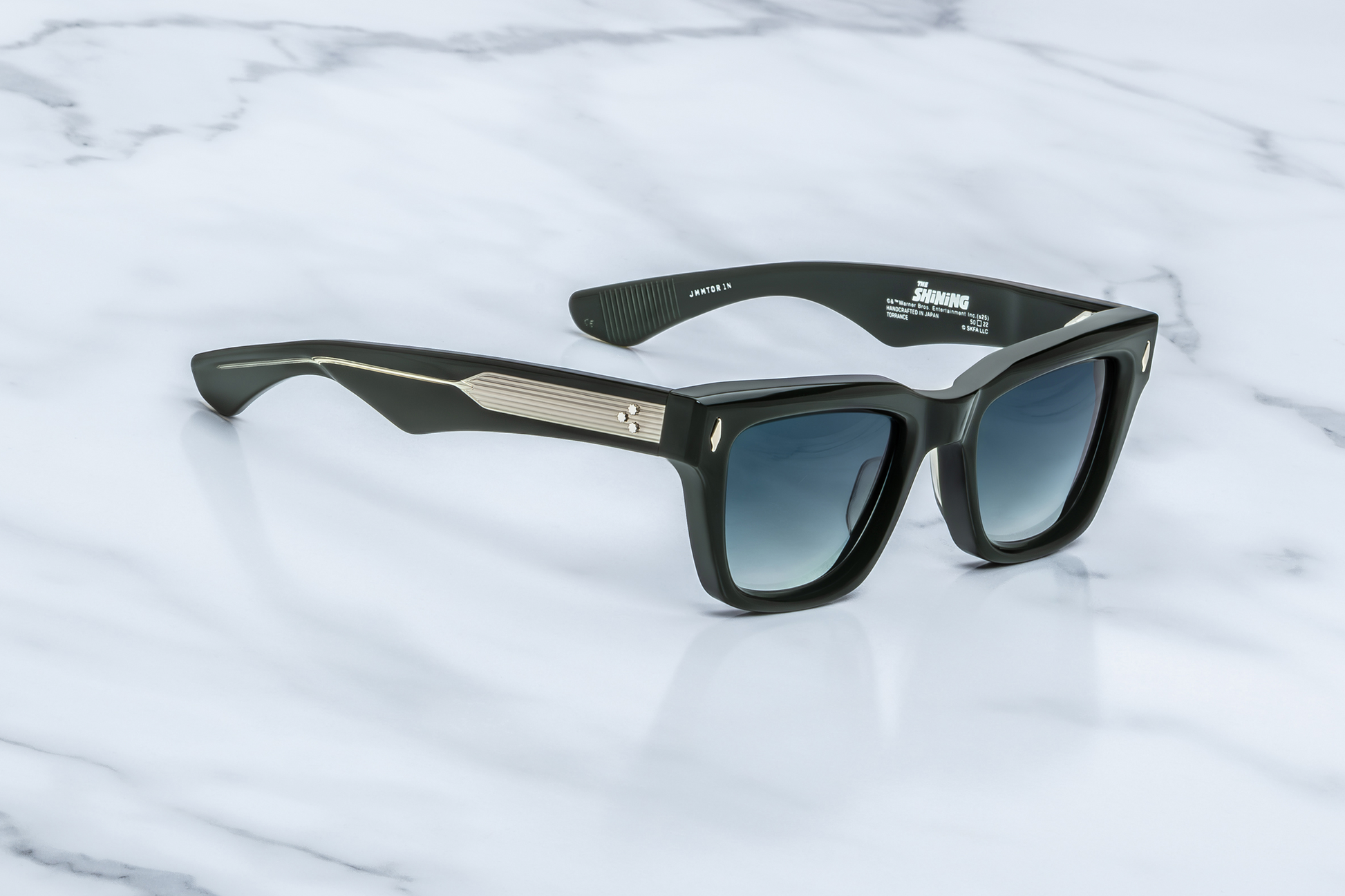 Side profile of Jacques Marie Mage Torrance Viper collector sunglasses showing sculptural thick acetate frame, exposed precious metal wirecore and custom 9-barrel hinges — luxury limited-edition eyewear available at WINK Optometrists Australia