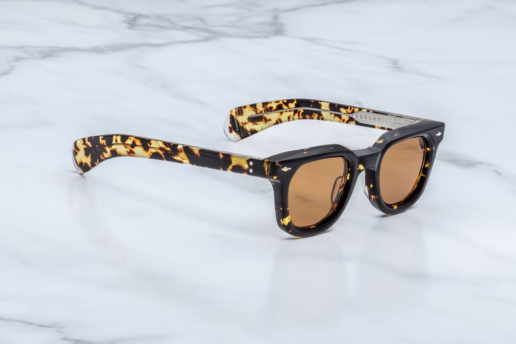 Side profile of sculptural Jacques Marie Mage Vendome Tokyo sunglasses showcasing the thick 10mm acetate frame at Wink Optometrists.
