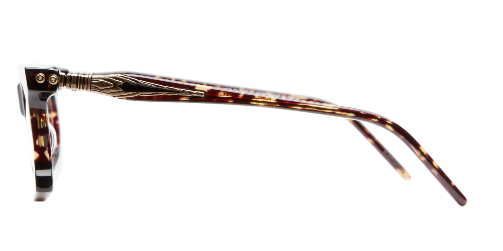 Side profile of Kuboraum D73 showing thick acetate temple, hinge and the straight rectangular frame silhouette