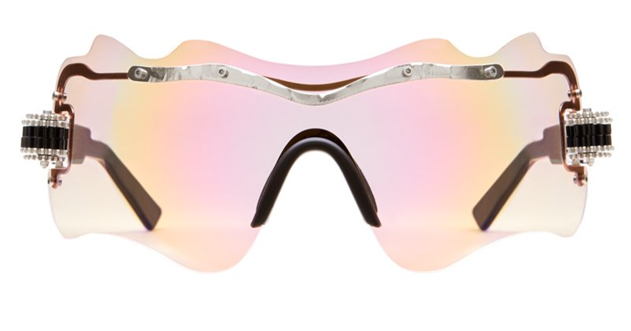Front of Kuboraum E16 SI Silver sunglasses — rimless oversized shield-frame with mirrored lenses and silver-tone hardware