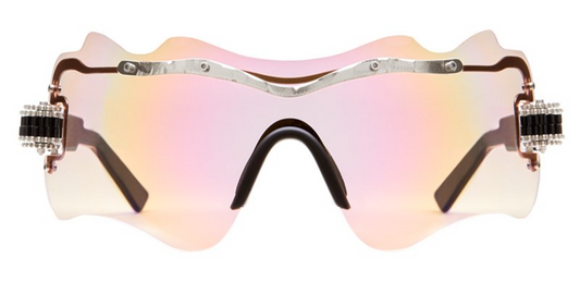 Front of Kuboraum E16 SI Silver sunglasses — rimless oversized shield-frame with mirrored lenses and silver-tone hardware