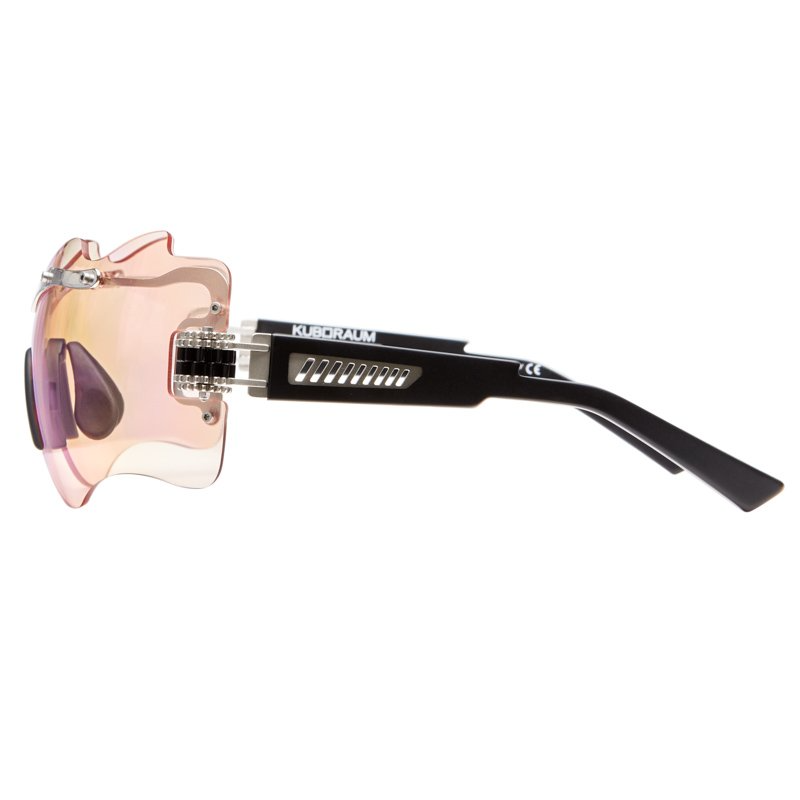 Side profile of Kuboraum E16 SI Silver sunglasses showing slim silver metal temple and curved ear tip