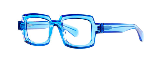 Theo Mille+82 Blue eyewear featuring a unique, modern design with a bold blue frame and distinctive geometric shapes, suitable for fashion-forward individuals seeking stylish and innovative glasses.