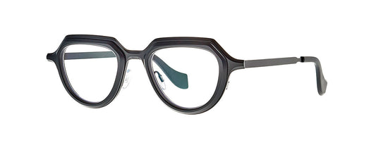Theo Prong Black eyewear featuring a unique geometric design with a sleek black frame, showcasing modern and artistic style.