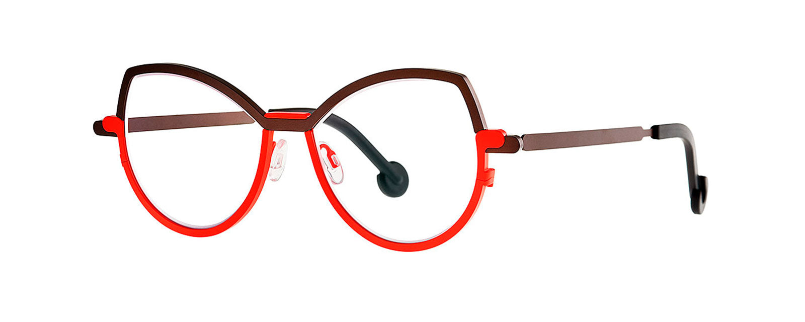 Theo Strip eyewear in brown and orange, featuring a unique and modern design with a bold color contrast, suitable for fashion-forward individuals seeking stylish and distinctive glasses.