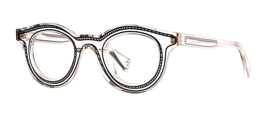 THEO YH IN COLOUR 002 TRANPARENT CRYSTAL BLACK IN THE THEO BOURBON WAY EYEWITNESS FAMILY AVAILABLE AT WINK OPTOMETRISTS MELBOURNE AUSTRALIA. THEO LOVES YOU